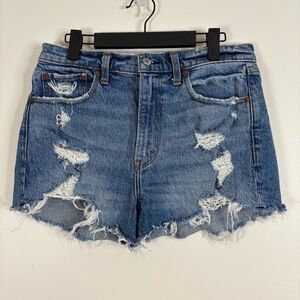 Abercrombie & Fitch The Mom Jean Short High Rise Shorts Blue Size 28 6 Blue